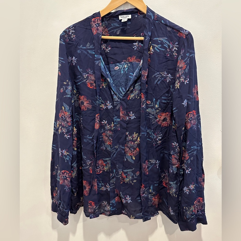 Splendid Popover Keyhole Neck Tie Blouse Shirt - XL